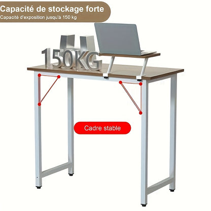 1pc Extra-Small Space-Saving Modern Nordic Home Office Desk with Monitor Mount - Compact 40cm Wide, 80cm Deep & 75cm Tall, Slim Desktop Fits 27-inch Monitor & Laptop, Sturdy A-Frame Legs, White/Black/Tan Color Options, Minima