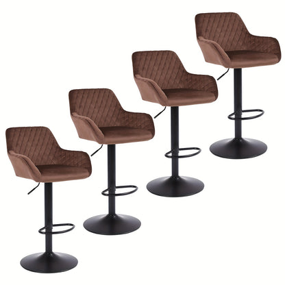 Bar Stools Set Of 2/4, Height Adjustable Swivel Bar Stools, Made Of Imitation Velvet Fabric, Dining Stools with Backrest And Armrests, Suitable for Bars, Kitchens And Gardens, Black Gray Brown, Kitchen Bar Stools, Bar Stools