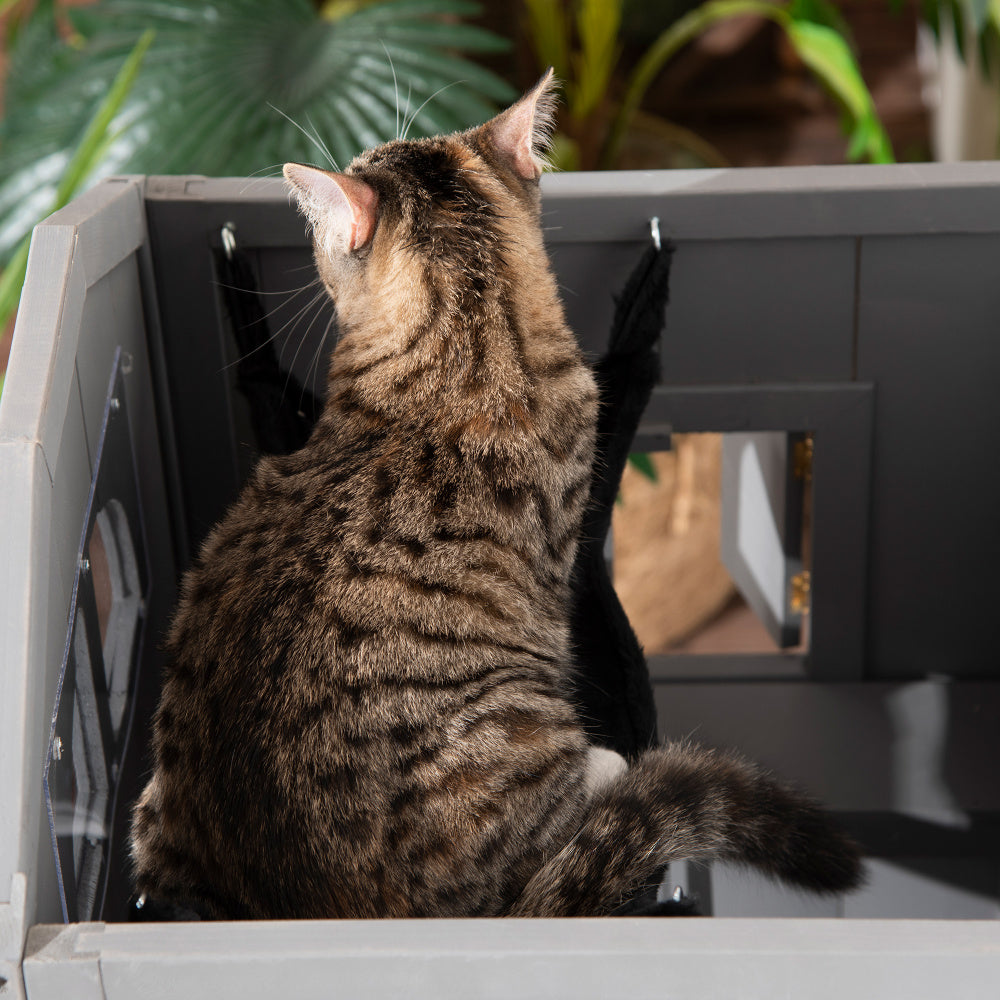 Kattenhuis – Kattenverblijf – Kattenkast – Kattenbed – Kattenhok – Multifunctioneel – Polyestervezel – Grijs – 59x55x109 cm – Eenvoudige Montage – Duurzaam & Ruim