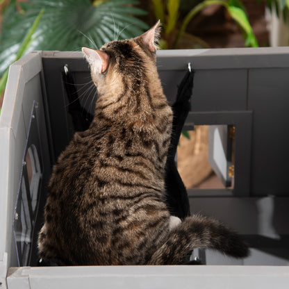 Kattenhuis – Kattenverblijf – Kattenkast – Kattenbed – Kattenhok – Multifunctioneel – Polyestervezel – Grijs – 59x55x109 cm – Eenvoudige Montage – Duurzaam & Ruim