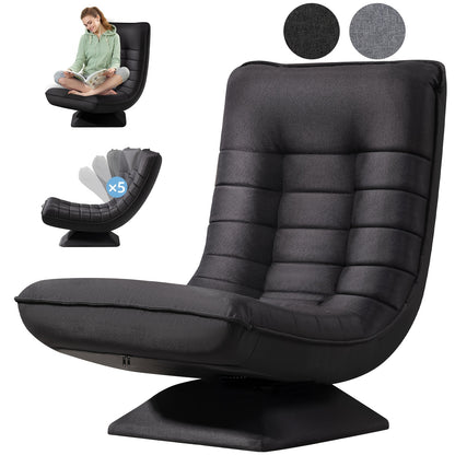 Verstelbare Loungestoel – Relaxstoel – Tuinstoel – Balkonstoel – Schommelstoel – Metal Frame – 5-Standen Manuel Recliner – 360° Draaibaar – Zwart