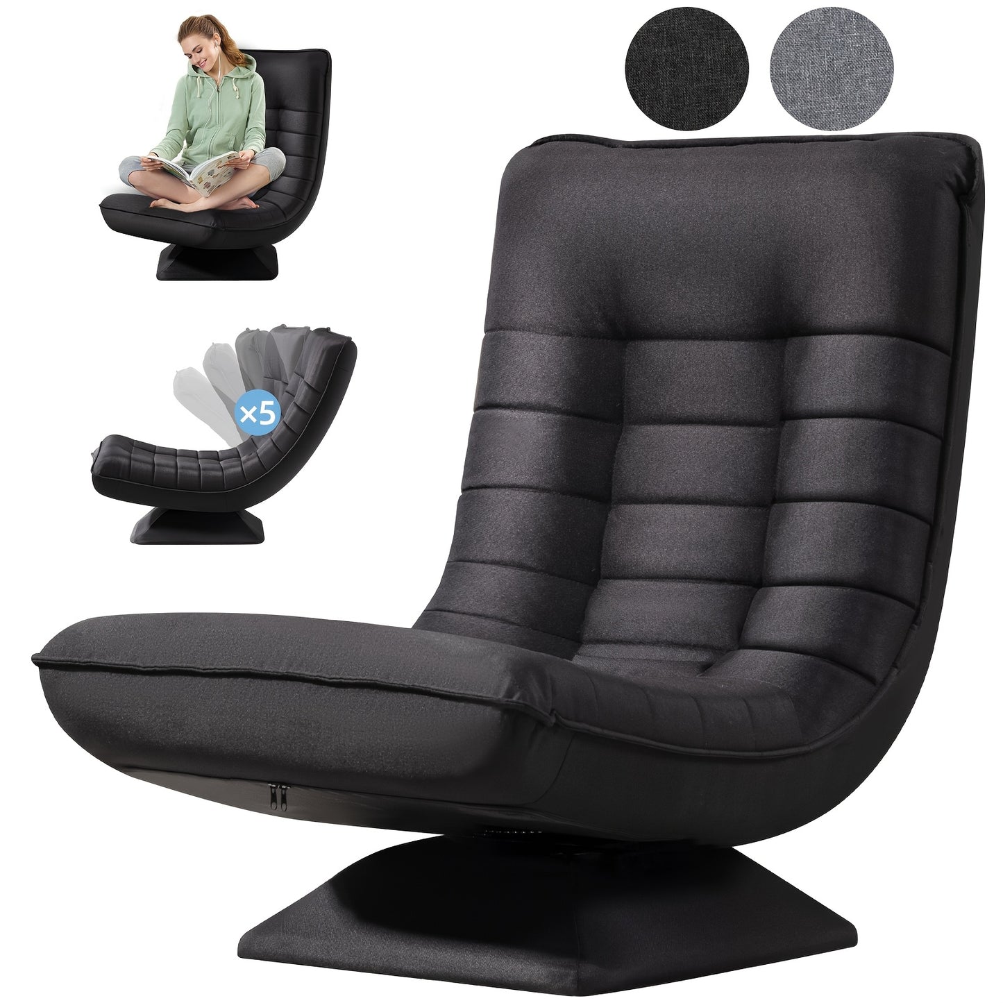 Relaxstoel – Fauteuil – Loungestoel – Draaifauteuil – Relaxfauteuil – Verstelbaar 5-standen – 360° Draaibaar – Zwart – Comfortabele Katoen Bekleding – Handmatig Verstelbaar Zonder Stroom