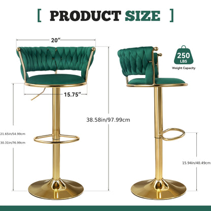 Barkrukken – Barstoelen – Keukenkrukken – Draaistoelen – Krukken Met Rugleuning – Verstelbare Zithoogte – Fluweelzachte Smaragdgroene Bekleding & Gouden Metalen Frame