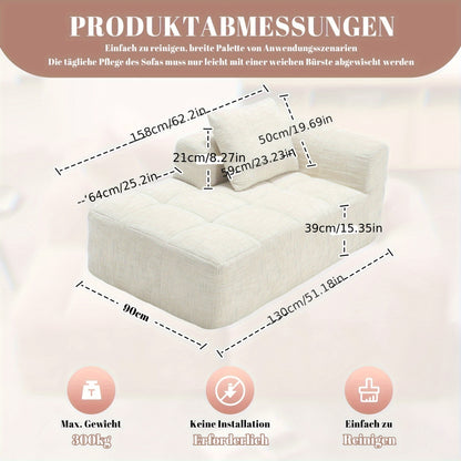 Loveseat – Tweezitsbank – Fauteuil – 2-Zitsbank – Bankje – Compact Design – Zachte Kussens – Zijvakjes – Voorgemonteerd – Wit