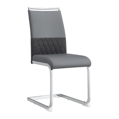2pcs Modern Dining Chair Set - High Back Upholstered Side Chairs with Cross Stripe Backrest, PU Faux Leather & Linen Fabric, Metal Frame, Gray, Contemporary Style, Dining Room, Kitchen, Guest Office Chair, Dining Room Chairs,
