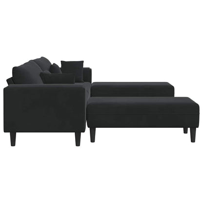 Bankstel – Hoekbank – Slaapbank – Loungebank – Zacht Velvet – Donkergrijs – Stevig Houten Frame – Inclusief Ottoman
