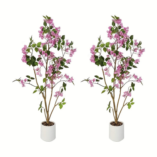 2-Pack Realistic Artificial Bougainvillea Tree with Blooming // flowers - 120cm Large Faux Plants for indoor/Outdoor, Potted all-Season Plastic Trees for home, Wedding, Patio Decoration (No Container Included)