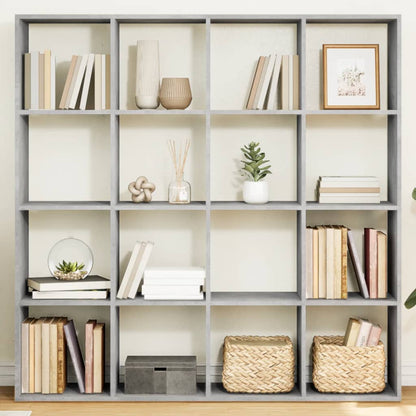 Boekenkast – Boekenrek – Opbergkast – Vakkenkast – Roomdivider – Betongrijs – 16 Open Vakken – Hoogwaardig Hout