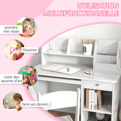 Kinderbureau – Kindertafel – Speelbureau – Schrijftafel – Wit – Met Lade En Opbergruimte – Geschikt Voor 5-8 Jaar