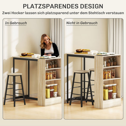Bartafelset – Barkrukken – Barmeubel – Bartafel – Barstoel – Compact Ontwerp – Opbergruimte – Lichtbruin Zwart Eikenhout
