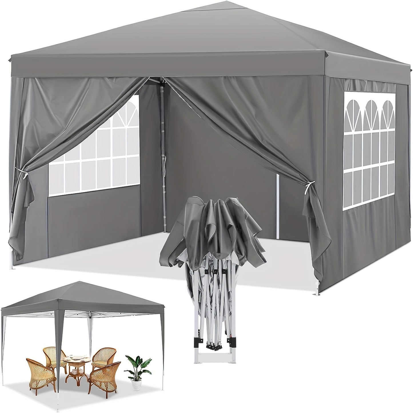 3x3m Pop-Up Canopy Tent with 4 Removable Side Walls Portable Commercial Instant Shelter Includes Carry Bag, Ropes, and Pegs Party Tent Ideal for Gardens, Festivals, Camping BBQs, Backyards, Weddings, Parties, and Outdoor Mark