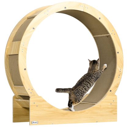 Kattenloopwiel – Kattenrad – Kattenrenwiel – Kattenfitness – Kattenren – Eikenhout – 91 cm Doorsnede – Met Remfunctie en Krabmat