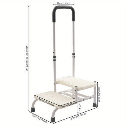 Badkrukje – Douchezitje – Badzitje – Douchestoel – Opstapje – Verstelbare Handgreep – Antislip Treden – Duurzaam Koolstofstaal – Compact Lichtgewicht