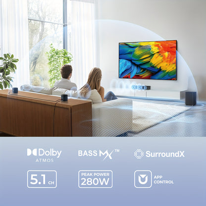 Soundbar – Home Cinema Set – Surround Sound Systeem – Tv Luidspreker – Draadloze Speaker – 5.1 Kanaals Dolby Atmos – App Besturing met 10-Bands EQ & Bass Boost