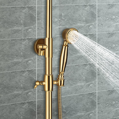 Doucheset – Douchegarnituur – Regendouche – Handdouche – Douchekolom – Goudkleurig – Verstelbare hoogte 80-117 cm – Koper en RVS materiaal