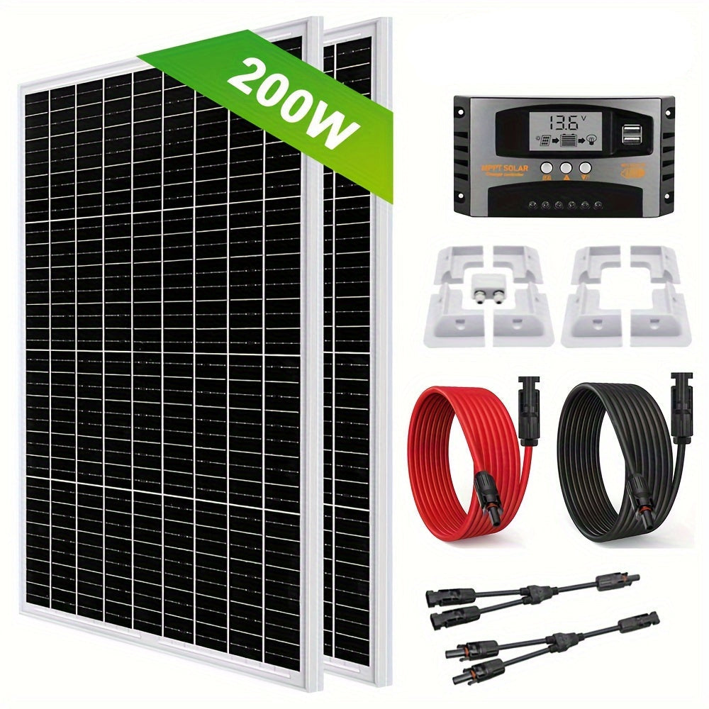Zonnepaneelset – Solar Panel Kit – Zonnepaneel Compleet Pakket – Zonnepaneel Caravan – Zonnepaneel Camper – 200W-400W Vermogen – Laadregelaar Met LCD & Montagebeugel Zonder Boren
