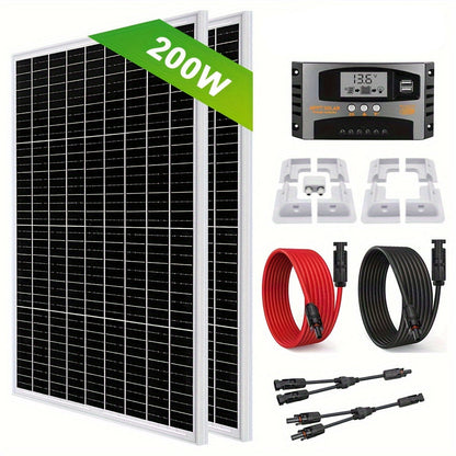 Zonnepaneelset – Solar Panel Kit – Zonnepaneel Compleet Pakket – Zonnepaneel Caravan – Zonnepaneel Camper – 200W-400W Vermogen – Laadregelaar Met LCD & Montagebeugel Zonder Boren
