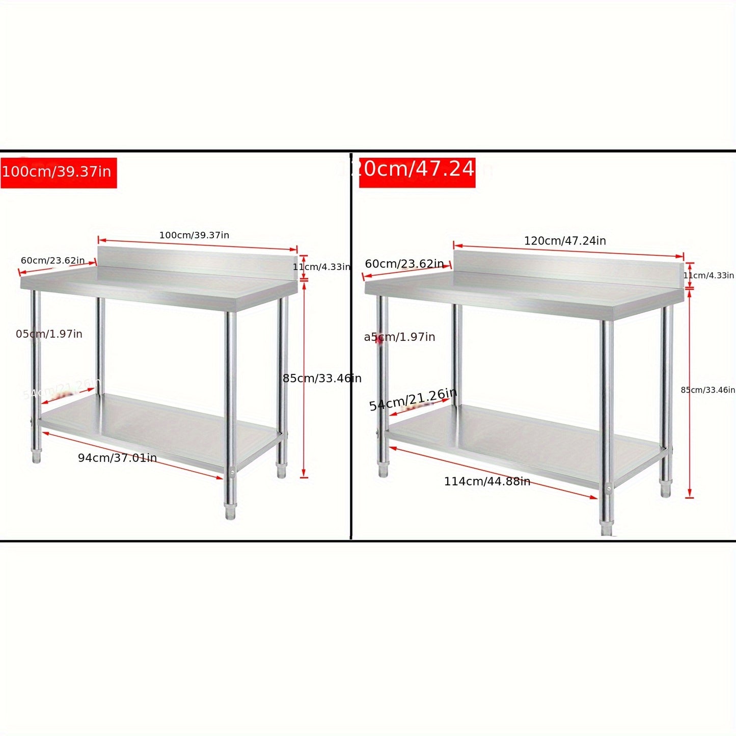 Roestvrijstalen Werktafel – RVS Werkbank – Gastro Tafel – Keukenwerkblad – Preparatietafel – 100x60x85 cm – Verstelbare Poten & Opstand