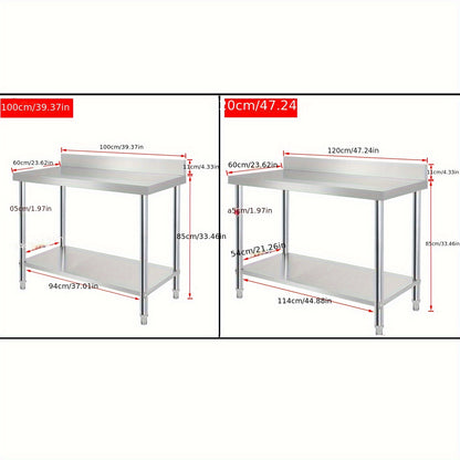 Roestvrijstalen Werktafel – RVS Werkbank – Gastro Tafel – Keukenwerkblad – Preparatietafel – 100x60x85 cm – Verstelbare Poten & Opstand