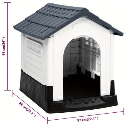 Hondenkennel Grote Honden – Hondenhok Buiten – Hondenkooi Groot – Hondenhok Kunststof – Grijs – Weerbestendig Polypropyleen – Afmetingen 57x68x66 cm
