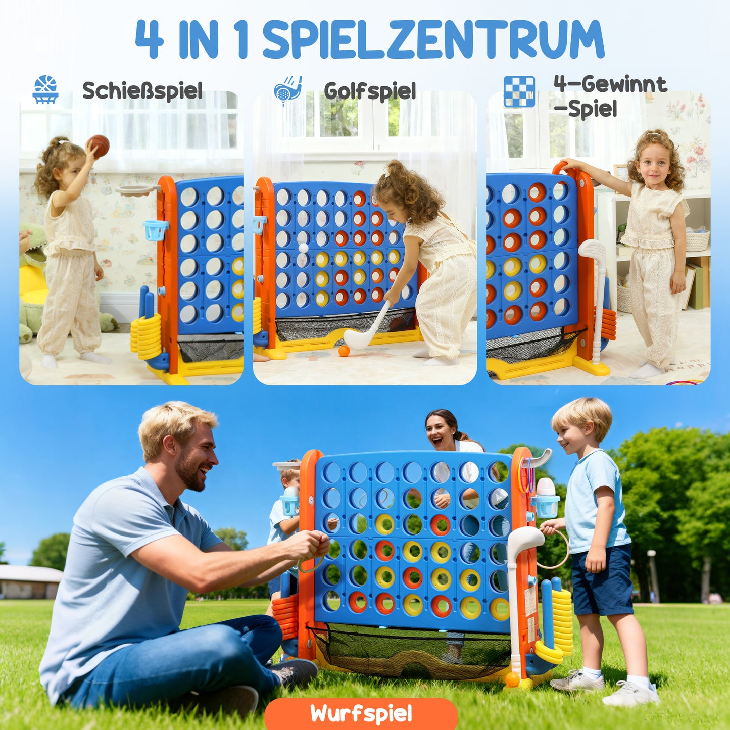 Vier op een rij – Connect Four – Strategiespel – Bordspel – Reisspel – Verstelbare Hoogte – Stevig Plastic – Multicolor
