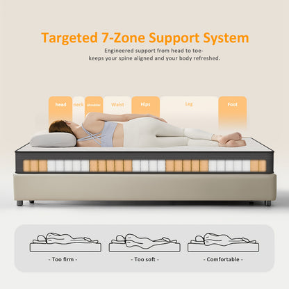 Pocketvering Matras – Pocketveer Matras – Binnenveringsmatras – Koudschuim Matras – 7-Zones Matras – 22 cm Dik – Stevige Ergonomische Ondersteuning