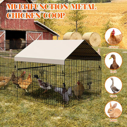 Heavy Duty Metal Chicken Coop 218.44cm x 101.6cm x 101.6cm Walk-In Poultry Cage with 4 Doors, Waterproof UV-Resistant Cover & -Proof Lock - Large Outdoor Barn for Ducks, Rabbits, Chickens - Spacious Run for 8-10 Hens, Easy As