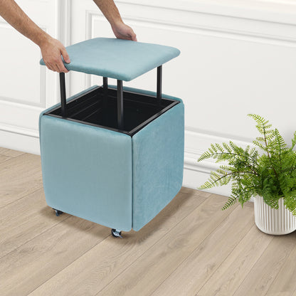Poef – Zitpoef – Hocker – Voetenbank – Opbergpoef – Blauw – Multifunctioneel En Stapelbaar – Memory Foam Met Stalen Frame – 46x48 cm