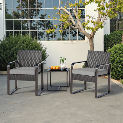 Tuinset – Balkonset – Bistroset – Loungeset – Polyriet – 3-delig – Weerbestendig Rattan – Glazen Tafelblad