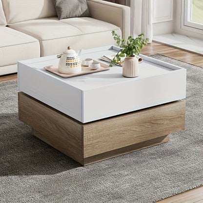 Salontafel – Bijzettafel – Koffietafel – Woonkamertafel – Tafel – 360° Draaibaar Tafelblad – 3 Ruime Legplanken van Duurzaam Bamboe