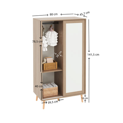 Kledingkast – Garderobekast – Opbergkast – Schuifdeurkast – Slaapkamerkast – Compact 80x46x141,5 cm – Met Schuifdeuren en Ophangstang