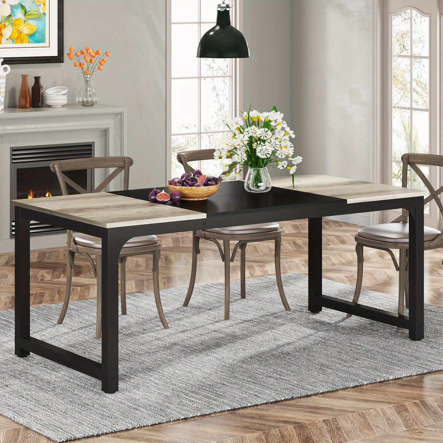 Eettafel – Keukentafel – Eetkamertafel – Tafeltje – Tafel – Industrieel Design – 180x80 cm – Stevige Metalen Poot – Opgebouwd Houten Blad – Grijs – Rechthoekig – Geschikt voor 6-8 Personen