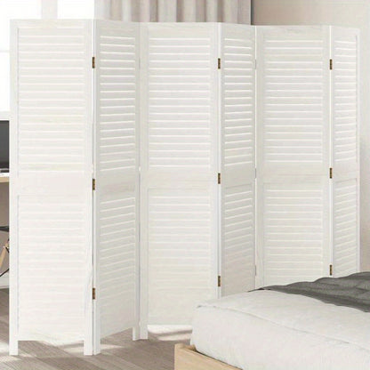 Room Divider with 6 Panels Made of Solid White Paulownia Wood