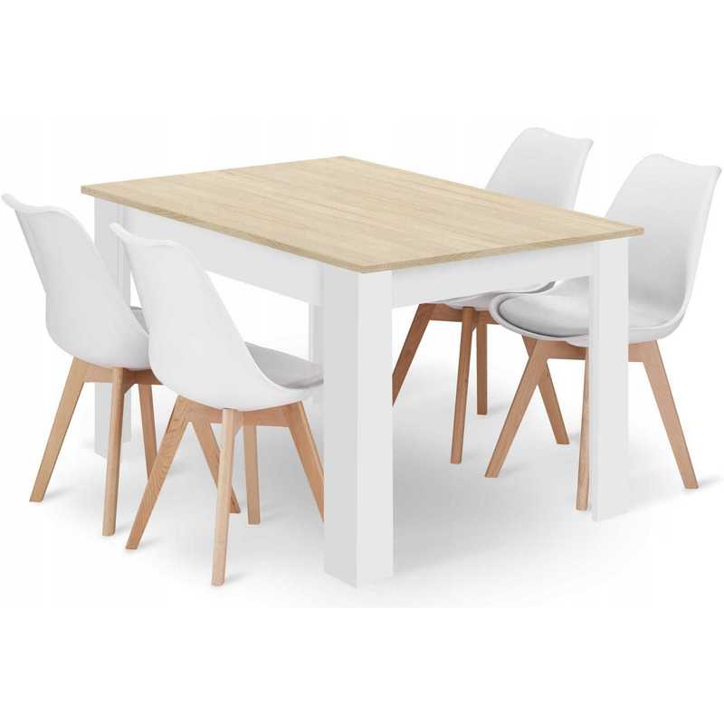 Rectangular Table Set 120x80 Sonoma Oak + 4 White MARK Chairs