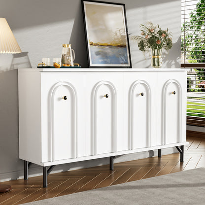 Dressoir – Sideboard – Opbergkast – Kast – Meubel – Wit – 140 cm – Modern Design Met 3D Gebogen Panelen – Verstelbare Planken