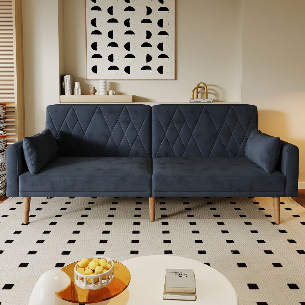 Slaapbank – Slaapsofa – Logeerbed – Bedbank – Bankbed – Verstelbare Rugleuning 3 Standen – Luxe Zachte Velvet Bekleding – Compact 2-Zits – Met Kussens En Zijvak – Zwart
