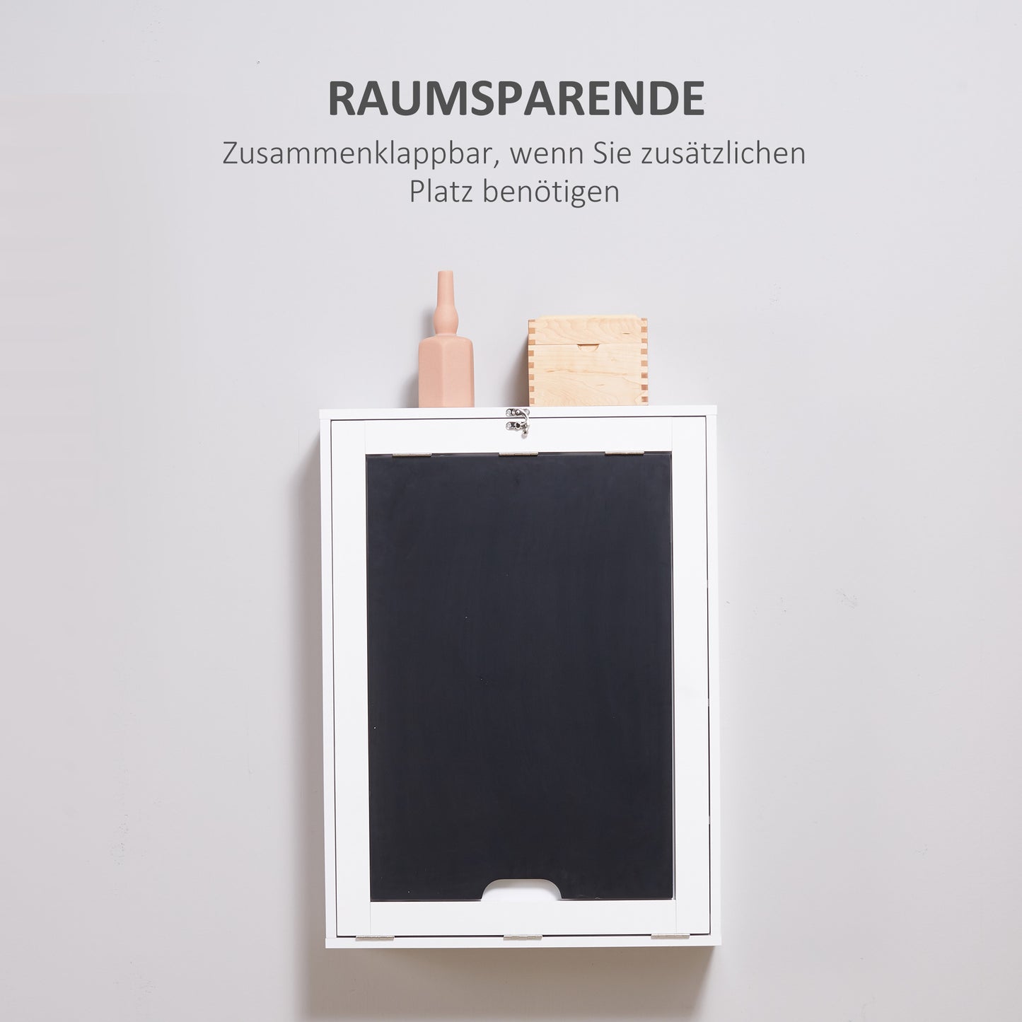 Wandtafel – Opklapbaar Bureau – Opbergmeubel – Werkplek – Schrijfplank – Ruimtebesparend Design – 5 Compartimenten – Zwart/Wit – PVC – 60x94,5x147 cm