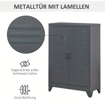 Archiefkast – Opbergkast – Kantoorkast – Dossierkast – Metalen Kast – Grijs – Lameldeuren – 2 Verstelbare Legborden – Stevig en Functioneel – 75x33x110 cm