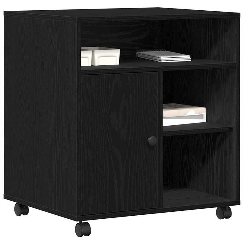 Large Black Oak ( Wood) Printer Stand with 4-Wheel-like Legs, Heavy-Duty Desktop Printing Cabinet, Space-Saving Organizer with Shelves & White-Tipped Feet, Easy Assembly, 60x50x67cm for /Office Printer, Scanner,