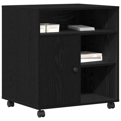 Large Black Oak ( Wood) Printer Stand with 4-Wheel-like Legs, Heavy-Duty Desktop Printing Cabinet, Space-Saving Organizer with Shelves & White-Tipped Feet, Easy Assembly, 60x50x67cm for /Office Printer, Scanner,