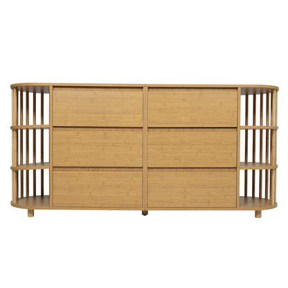 Grote Kast – Opbergkast – Dressoir – Sideboard – Ladekast – Eikenfineer & Bamboe – 6 Lades Met Verstelbare Planken – Antikantelmechanisme & Verstelbare Pootjes