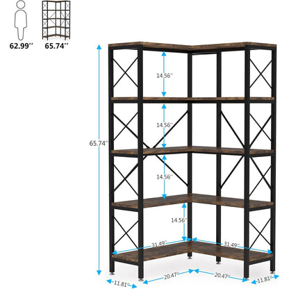 Hoekboekenkast – Hoekkast – Boekenkast – Opbergkast – Wandplank – Vrijstaand – 7 Planken – Metalen Frame – Wit – Ruimtebesparend – Stabiel
