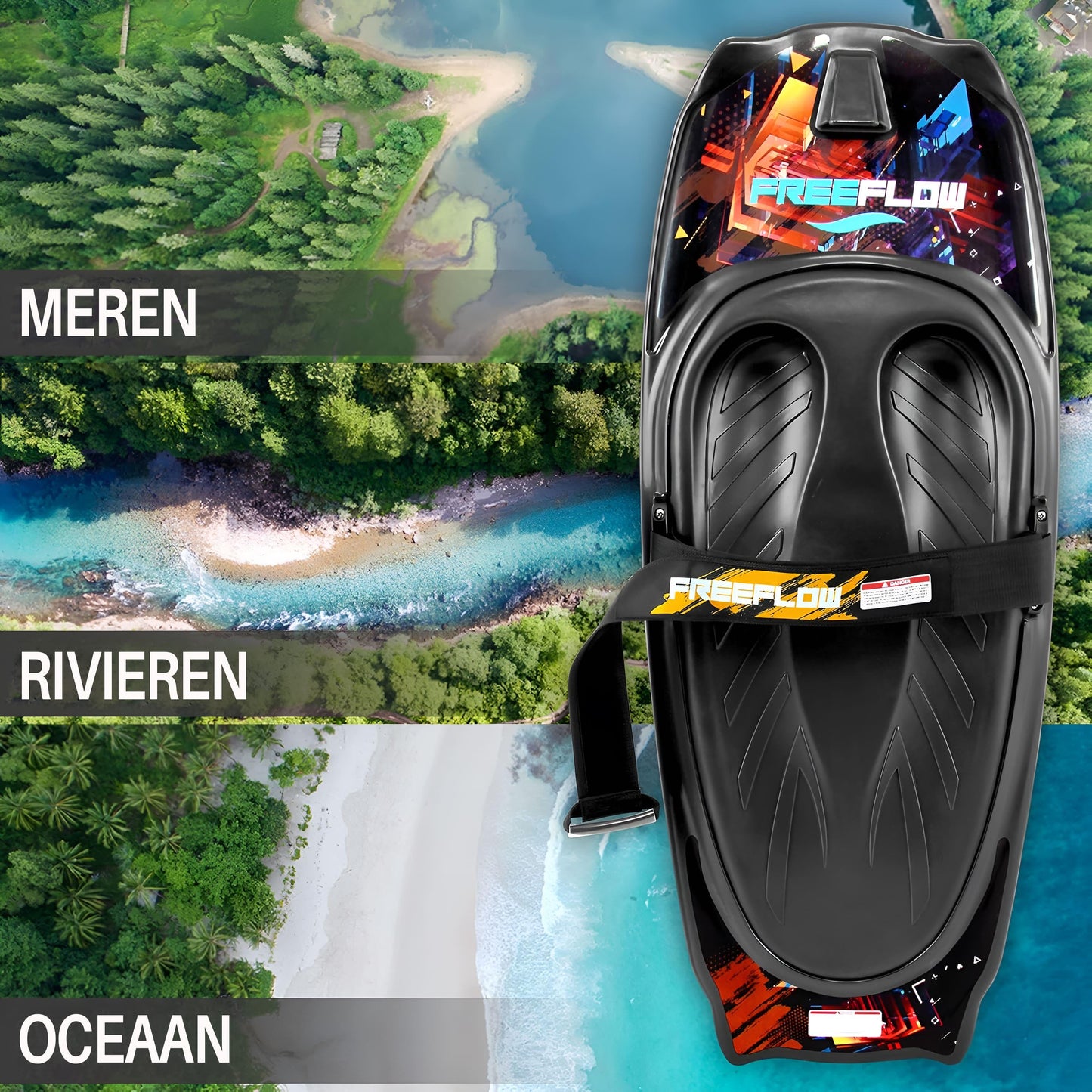 Kneeboard – Watersportboard – Knieplank – Waterboard – Surfboard – Zwart/rood – Lichtgewicht & Duurzaam PVC – Verstelbare Veiligheidsriem