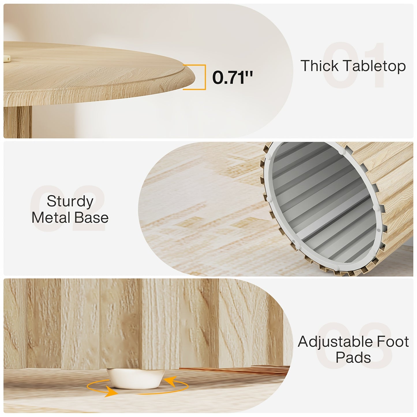Ronde Eettafel – Ronde Tafel – Eetkamertafel – Keukentafel – Eethoektafel – Compact Design – Gelamineerd Spaanplaat & Metalen Onderstel – 119,99 cm Diameter