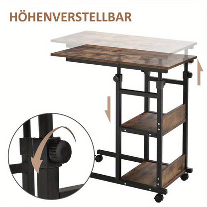 Side Table with Wheels, Adjustable Height, Compact, 2 Shelves, Metal Frame, 80X40X72-82 Cm, /Black, Living Room Table, Console Table, Suitable for Living Room, Dining Room, Bedroom, Foyer, Reception Area, Office, Balcony. Per
