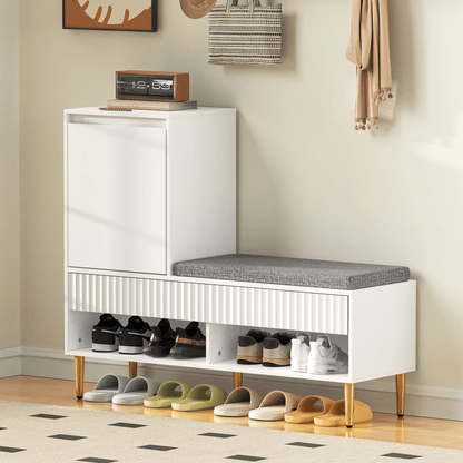 Schoenenkast – Schoenrek – Schoenenopberger – Halmeubel – Zitbank – Modern Wit – 1 Deur en 2 Lades – Compact en Ruimtebesparend 100x35x90 cm