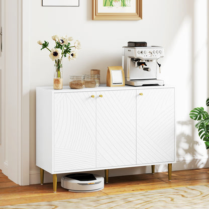 Buffet – Dressoir – Opbergkast – Tv-meubel – Kast – Wit Met Gouden Accenten – Verstelbare Legplanken – Stalen Antislip Poten