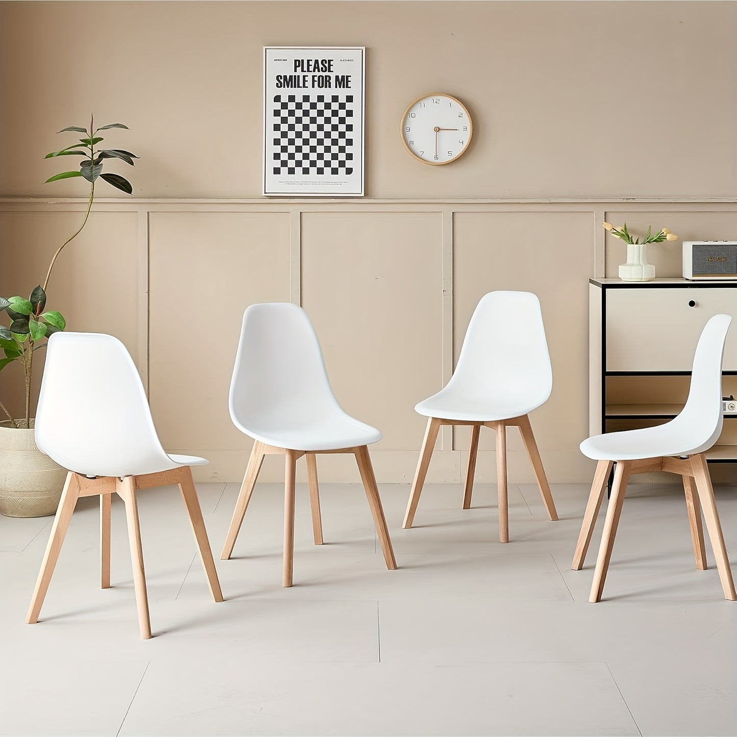 EGoonM 5pcs Scandinavian Modern Dining Table Set with 4 Chairs - White MDF & Beech Wood Tabletop, Space-Saving Compact Kitchen/Dining Room Furniture, White/Black/Grey/Khaki Chairs, Modern Minimalist Table & 4 Seating for Smal