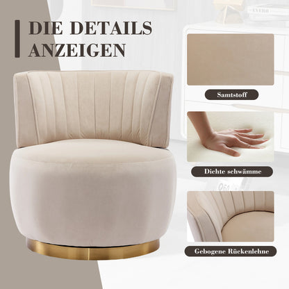 Draaifauteuil – Bureaustoel – Loungefauteuil – Swivel Chair – Fauteuil Beige – 360° Rotatie – Fluweelzachte Bekleding