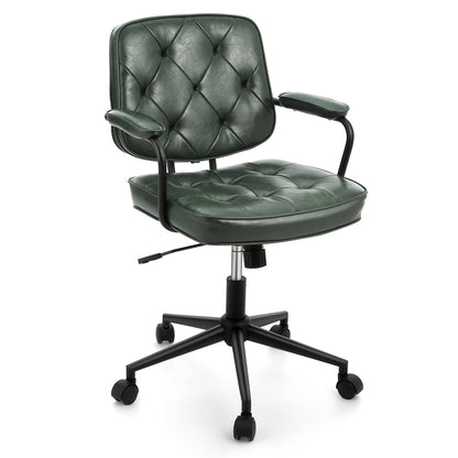 Ergonomische Bureaustoel – Bureaustoel Thuis – Kantoorstoel – Deskchair – Werkstoel – Verstelbare Zithoogte – Mid-Back Lendensteun – Donkergroen PU-Leder – 360° Draaibaar Met Wieltjes